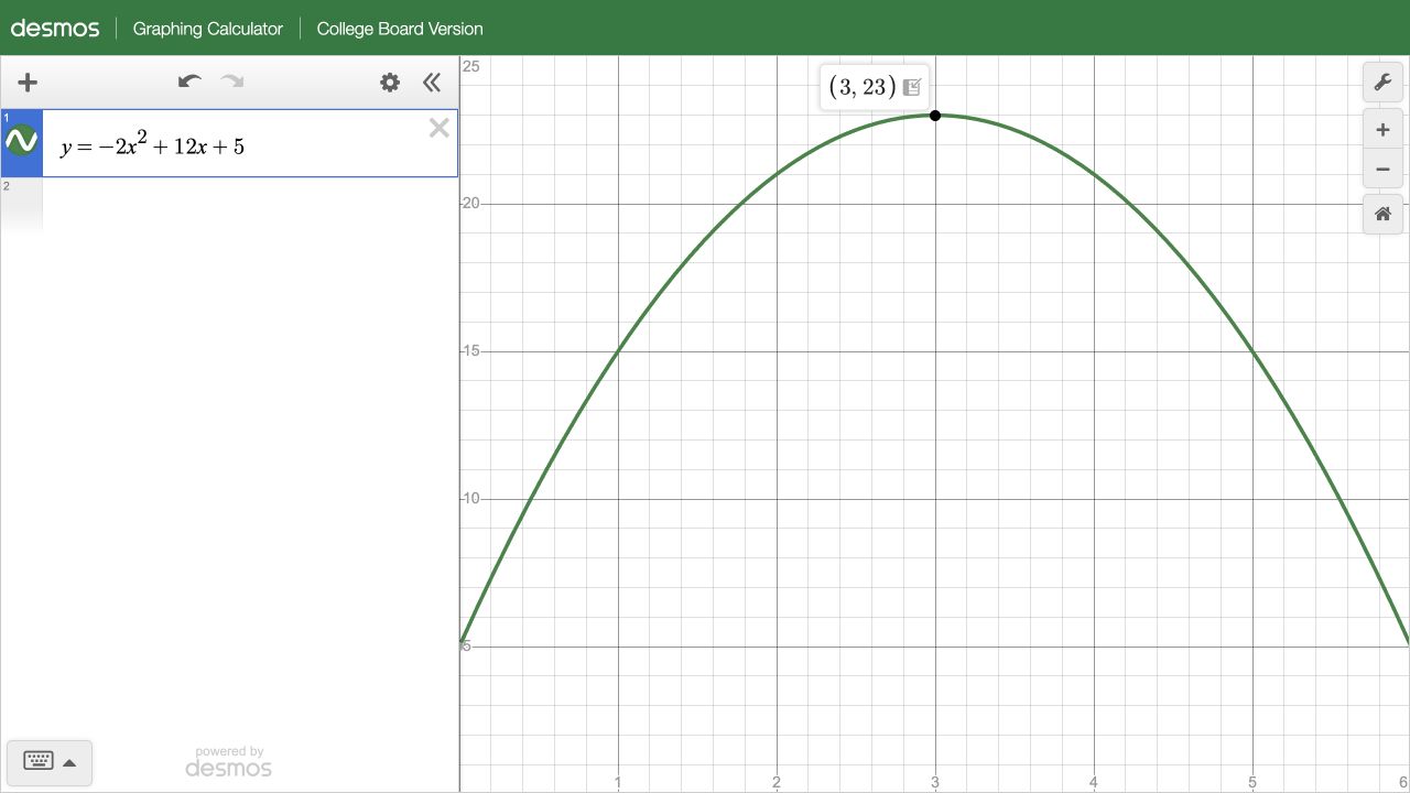 Read the vertex and verify the output in the actual College Board testing calculator