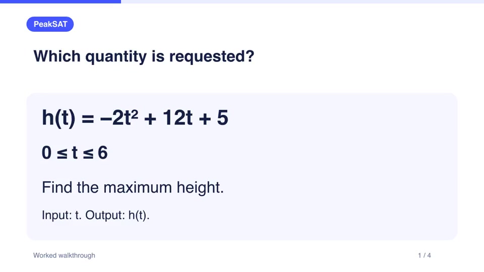 Opening slide of Find a Quadratic Maximum Without Confusing Time and Height